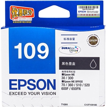 爱普生 T1091 墨盒 Epson ME30 600F 650FN ME300 1100 T1091黑色墨盒