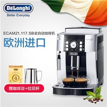 意大利德龙（DeLonghi）全自动咖啡机 ECAM21.117.SB 原装进口 豆粉两用 手动奶泡 家用意式咖啡机